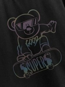 SHEIN Boys Reflective Cartoon Graphic Tee & Track Shorts - Black - View 4