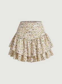 SHEIN MOD 碎花雙層下擺半身裙 - 彩色 - 查看 1