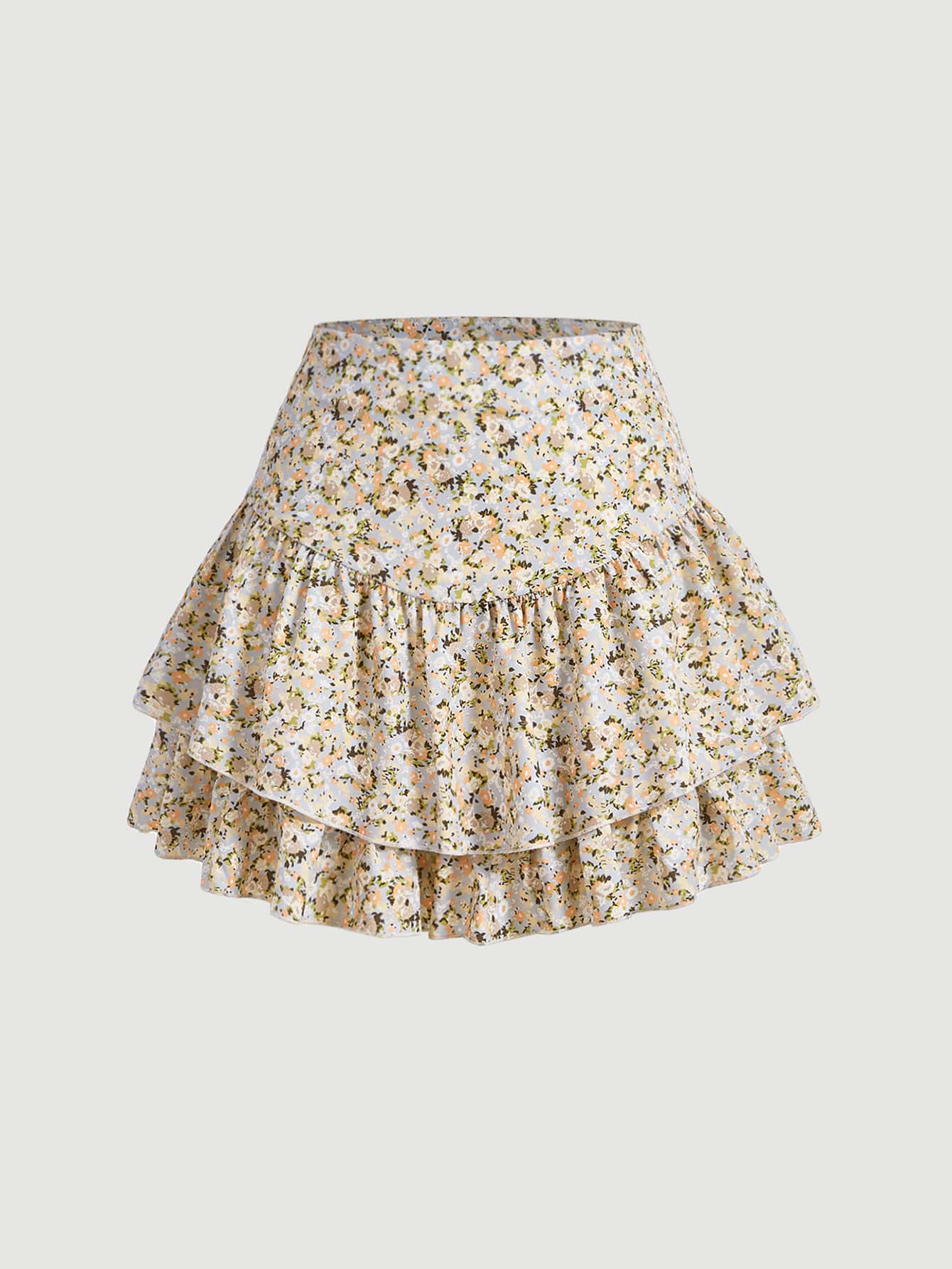 SHEIN MOD 碎花雙層下擺半身裙 - 彩色 - 查看 1