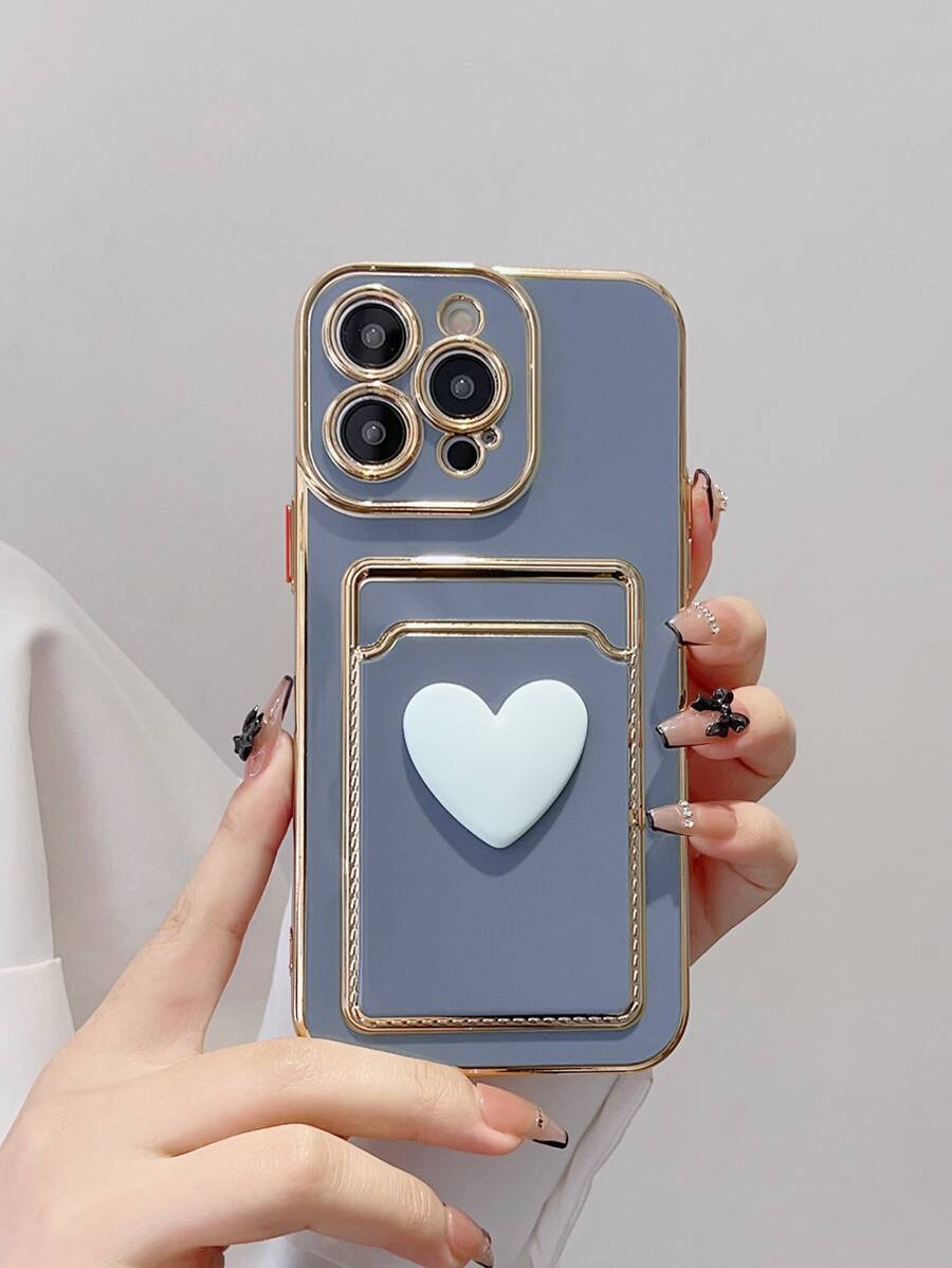 3d Funda para móvil con adorno de corazón con con ranura de tarjeta - Celeste - Ver 1