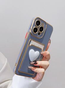 3d Funda para móvil con adorno de corazón con con ranura de tarjeta - Celeste - Ver 2