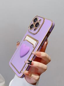 3D Heart Decor Card Slot Phone Case - Purple - View 2