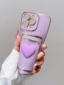 3D Heart Decor Card Slot Phone Case - Purple - View 3