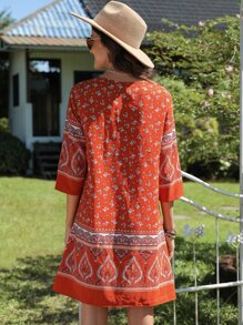 SHEIN VCAY Vestido túnico escote V con estampado floral - Multicolor - Ver 2