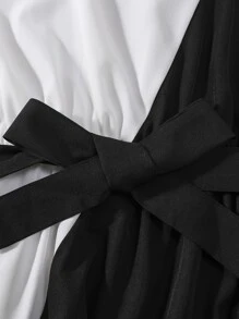 Girls Two Tone Contrast Piping Dress - Black and White - View 3