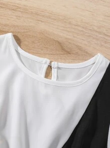 Girls Two Tone Contrast Piping Dress - Black and White - View 4