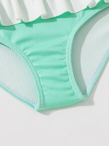 Young Girl Color Block Ruffle Hem Bikini Set Summer Beach - Multicolor - View 5