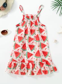 小女童西瓜圖案荷葉邊罩衫 - 彩色 - 查看 1
