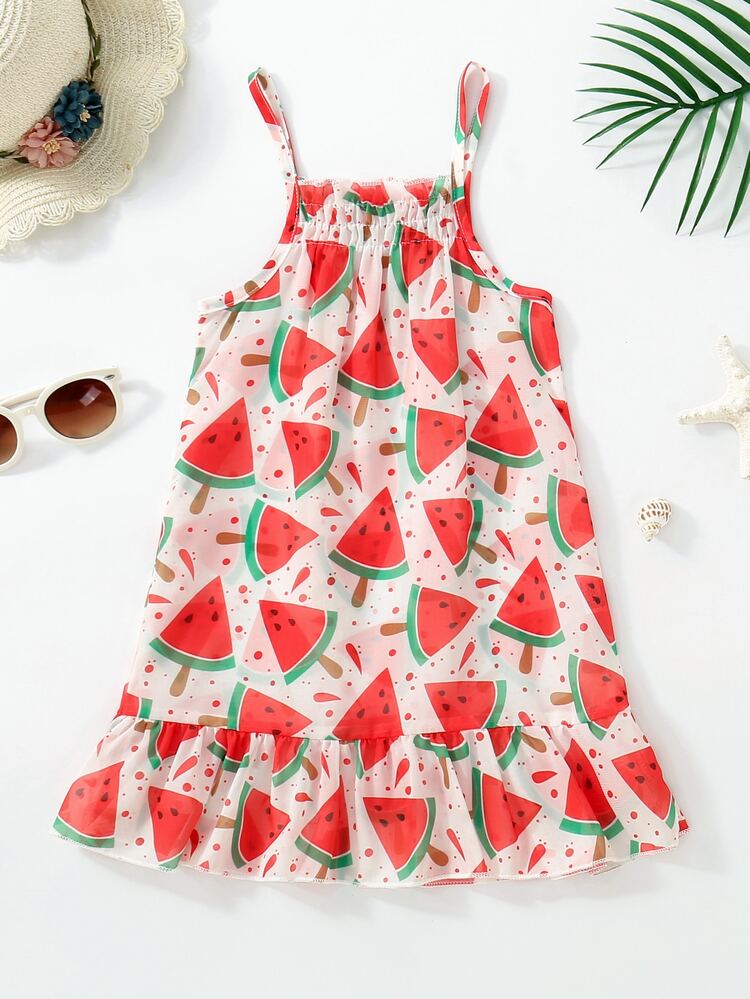 Toddler Girls Watermelon Print Ruffle Hem Cover Up