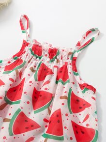 小女童西瓜圖案荷葉邊罩衫 - 彩色 - 查看 5
