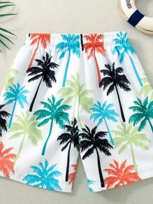 年輕男孩熱帶印花游泳短褲