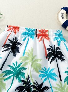 年輕男孩熱帶印花游泳短褲