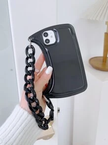 Plain Phone Case With Chain Hand Strap - Black - View 4