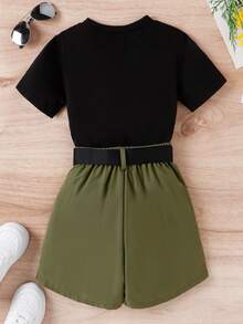 Chicas Camiseta unicolor & con bolsillo con solapa Shorts - Multicolor - Ver 2