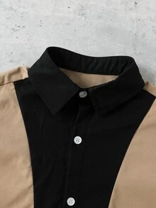 SHEIN 男孩撞色前紐扣襯衫和側條紋短褲 - 彩色 - 查看 6