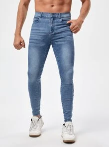 GENTILAND Men Bleach Wash Skinny Jeans - Medium Wash - View 1
