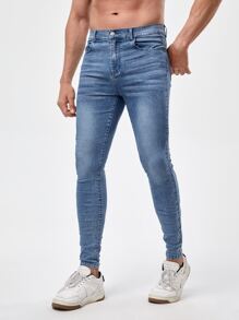 GENTILAND Men Bleach Wash Skinny Jeans - Medium Wash - View 5