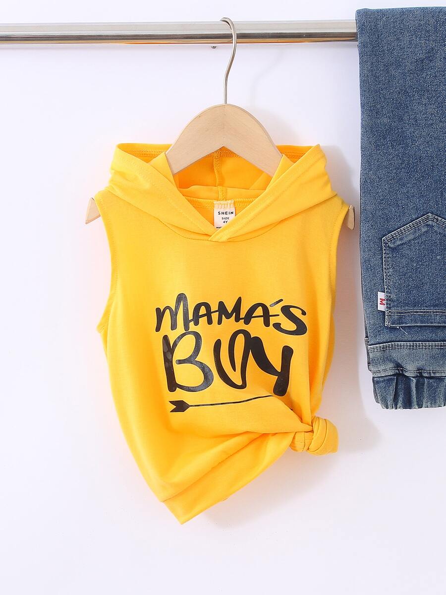 小男童字母圖案無袖連帽衫