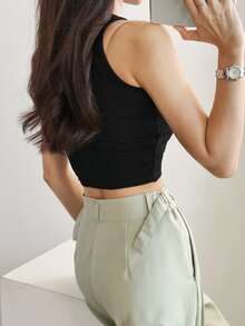 DAZY Ribbed Knit Crop Tank Top - Black - View 6