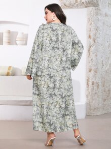 Al Najma Plus Allover Print Contrast Lace Dress - Multicolor - View 2