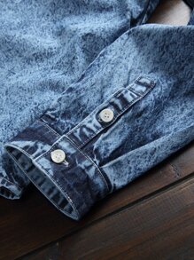 Manfinity Men Flap Pocket Denim Shirt Without Tee - Medium Wash - View 3