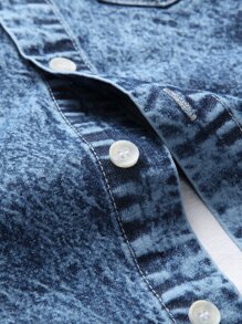 Manfinity Men Flap Pocket Denim Shirt Without Tee - Medium Wash - View 4