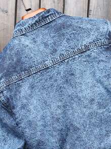 Manfinity Men Flap Pocket Denim Shirt Without Tee - Medium Wash - View 8