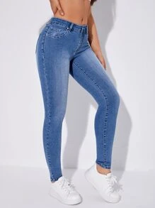 Graphic Embroidery Skinny Jeans - Medium Wash - View 4