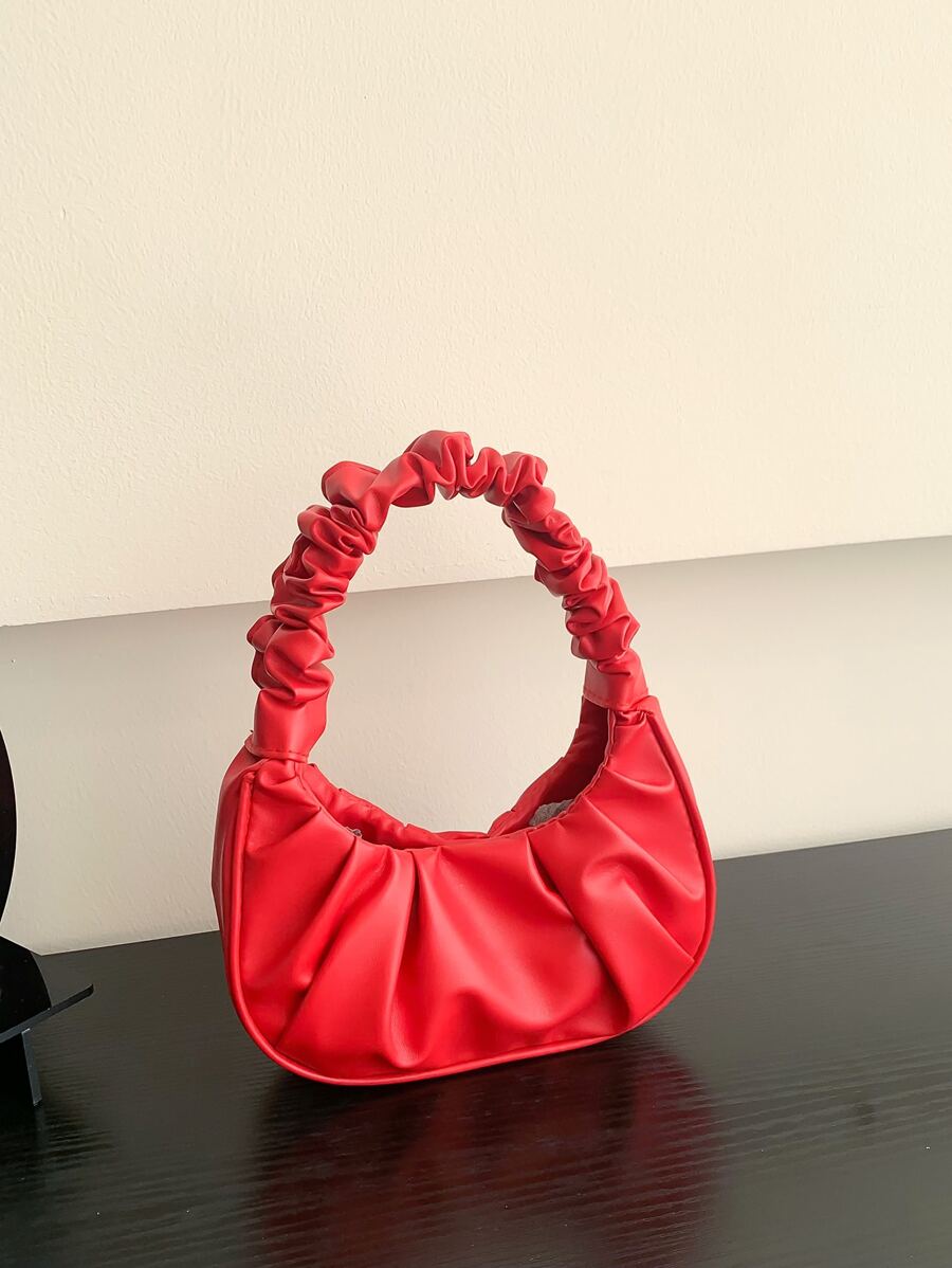 Bolso de mano plegable de mini diseño en unicolor para mujeres, bolso de hombro con forma de media luna con nube - Burdeos - Ver 1
