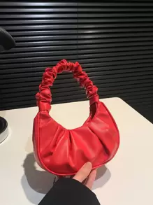 Bolso de mano plegable de mini diseño en unicolor para mujeres, bolso de hombro con forma de media luna con nube - Burdeos - Ver 7
