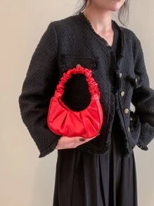 Bolso de mano plegable de mini diseño en unicolor para mujeres, bolso de hombro con forma de media luna con nube - Burdeos - Ver 8