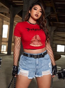 SHEIN 大碼破洞毛邊牛仔短褲不附腰帶 - 淺色水洗藍 - 查看 6