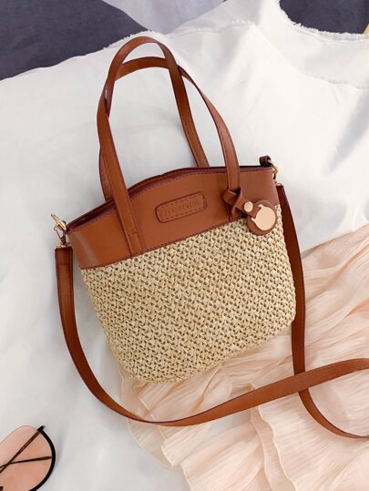 Patch Detail,Straw Purse,Straw Beach Bag,Beach Necessities,Beach Essentials,Beach Stuff & Summer Essentials, Best Women Bag For Beach Vibes, Wicker Bag