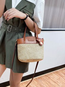 Patch Detail,Straw Purse,Straw Beach Bag,Beach Necessities,Beach Essentials,Beach Stuff & Summer Essentials, Best Women Bag For Beach Vibes, Wicker Bag - Multicolor - View 2