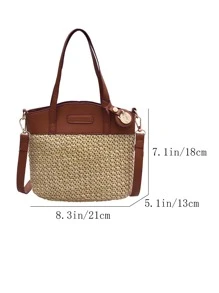 Patch Detail,Straw Purse,Straw Beach Bag,Beach Necessities,Beach Essentials,Beach Stuff & Summer Essentials, Best Women Bag For Beach Vibes, Wicker Bag - Multicolor - View 3