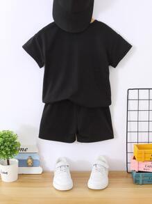 SHEIN Young Boy Crown & Letter Graphic Tee & Shorts