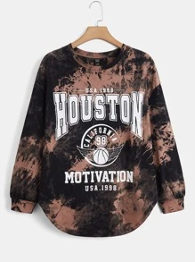 SHEIN EZwear Plus Tie Dye Letter Graphic Drop Shoulder Tee - Multicolor - View 1