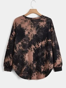 SHEIN EZwear Plus Tie Dye Letter Graphic Drop Shoulder Tee - Multicolor - View 2