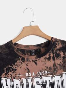 SHEIN EZwear Plus Tie Dye Letter Graphic Drop Shoulder Tee - Multicolor - View 8