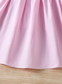 Toddler Girls Striped Appliques Cold Shoulder Ruffle Trim Dress - Baby Pink - View 4