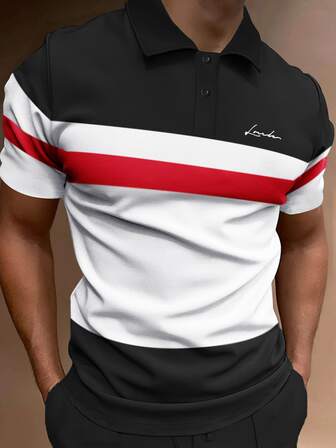 Guys Color Block Letter Graphic Polo Shirt