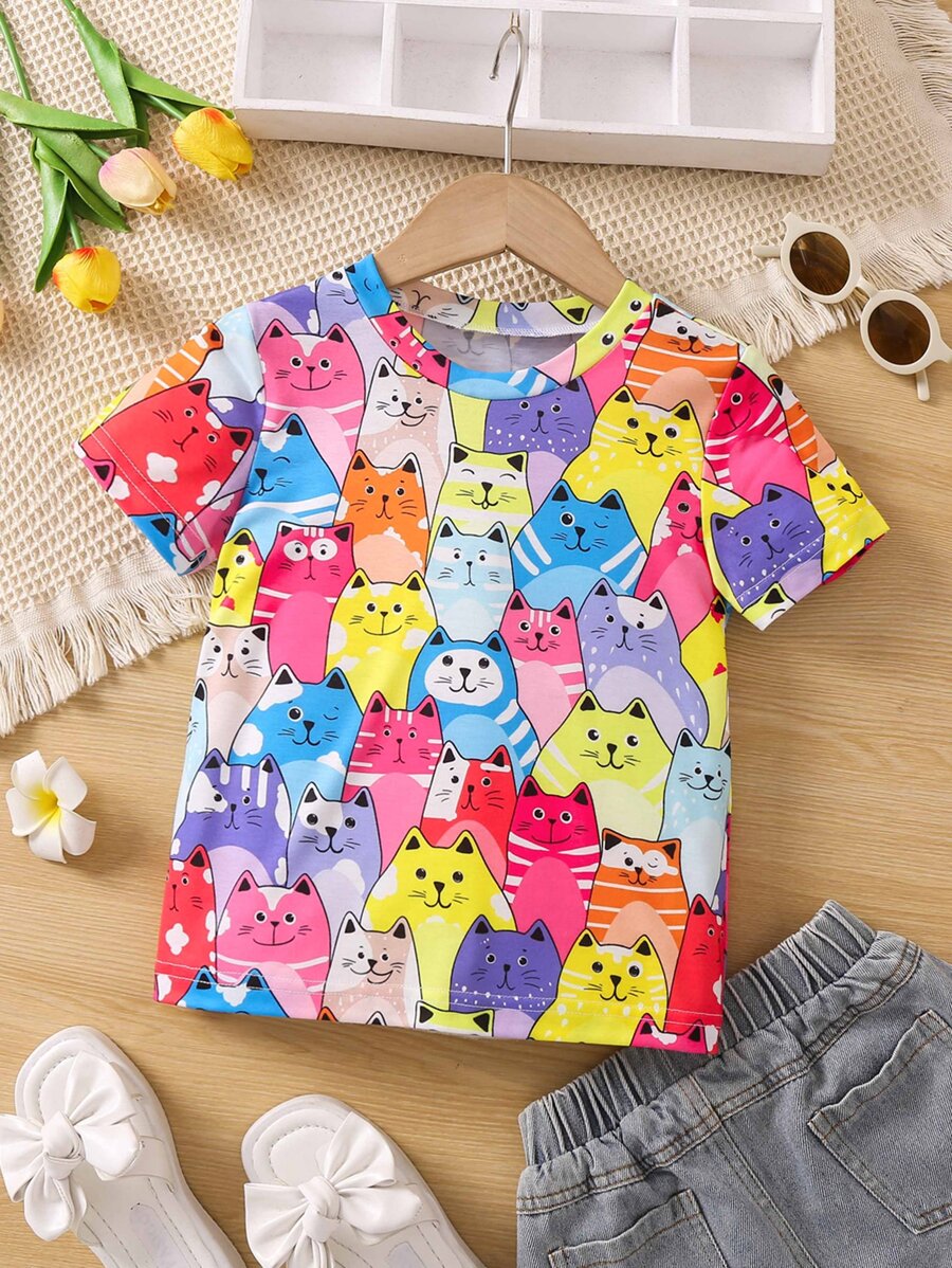 Toddler Girls Cartoon Graphic Tee - Multicolor - View 1