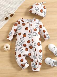 男嬰牛奶和餅乾印花運動衫連身衣 - 彩色 - 查看 1