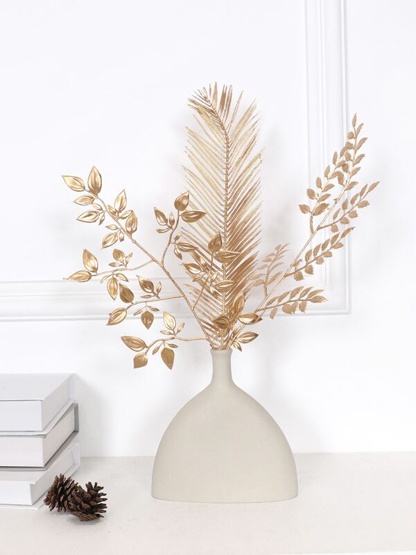 3pcs Artificial Leaf, Gold Plastic Faux Leaf For Home Decor, Valentine Day, Gift Gifts Birthday Graduation