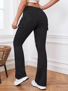 Flap Pocket Side Bootcut Leg Jeans - Black - View 2