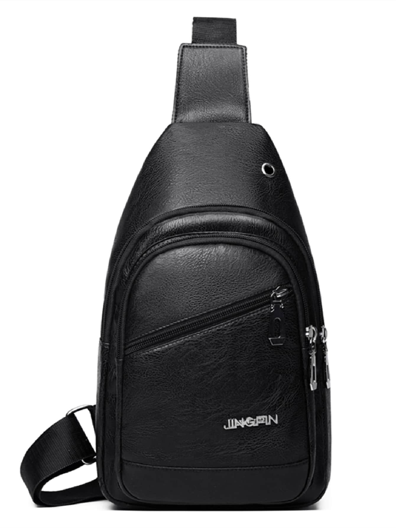 Mini Men Letter Detail Sling Bag Chest Bag, Gift For Father - Black - View 1