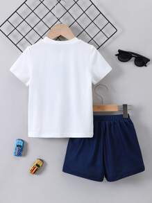 SHEIN 小男童汽車印花T恤和短褲