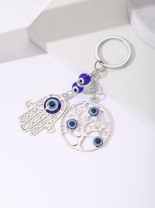 Evil Eye Detail Tree & Hamsa Hand Charm Keychain