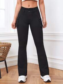 Flap Pocket Side Bootcut Leg Jeans - Black - View 5