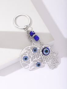 Evil Eye Detail Tree & Hamsa Hand Charm Keychain